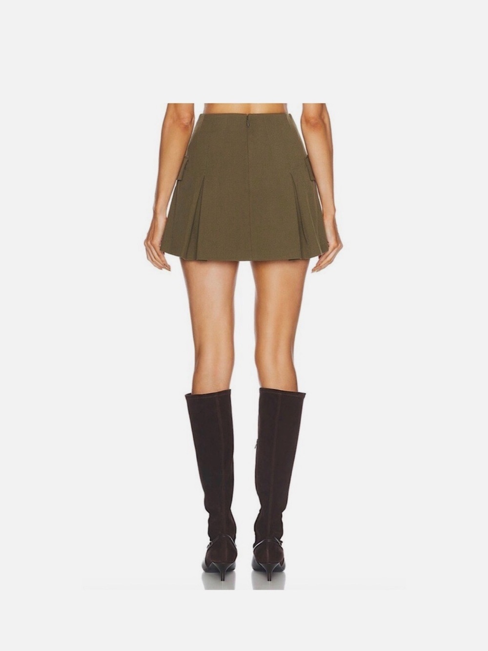 STAUD Olive Green Mini Skirt with Button Detail - Picture 4 of 8
